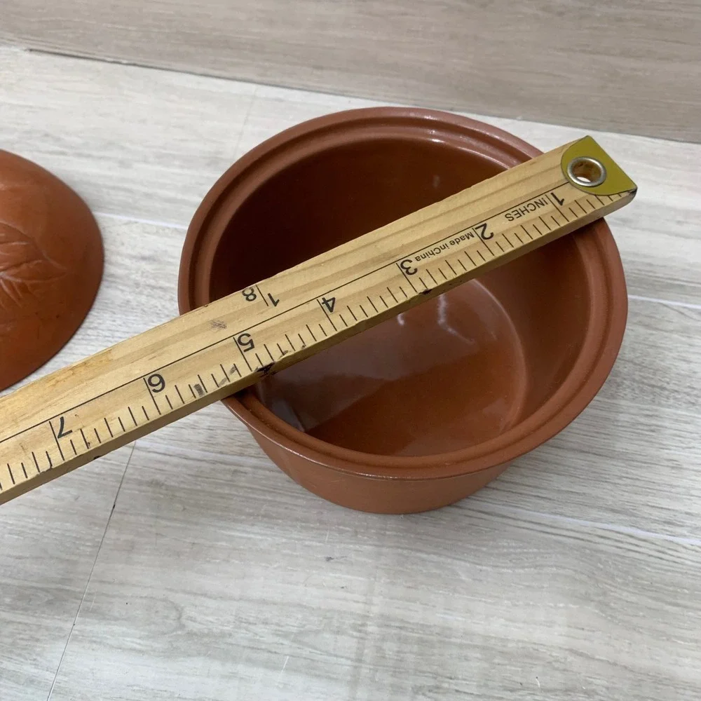 Terracotta Apple Baker Clay Ramekin with Lid Rustic Fall Kitchen Decor Orange
